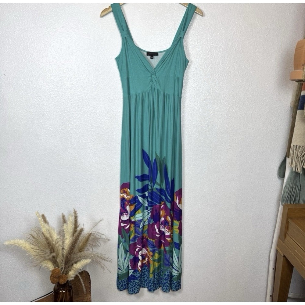 Spense Viscose Maxi Dress Women's Small Teal Floral Leopard‎ Print Sleeveless